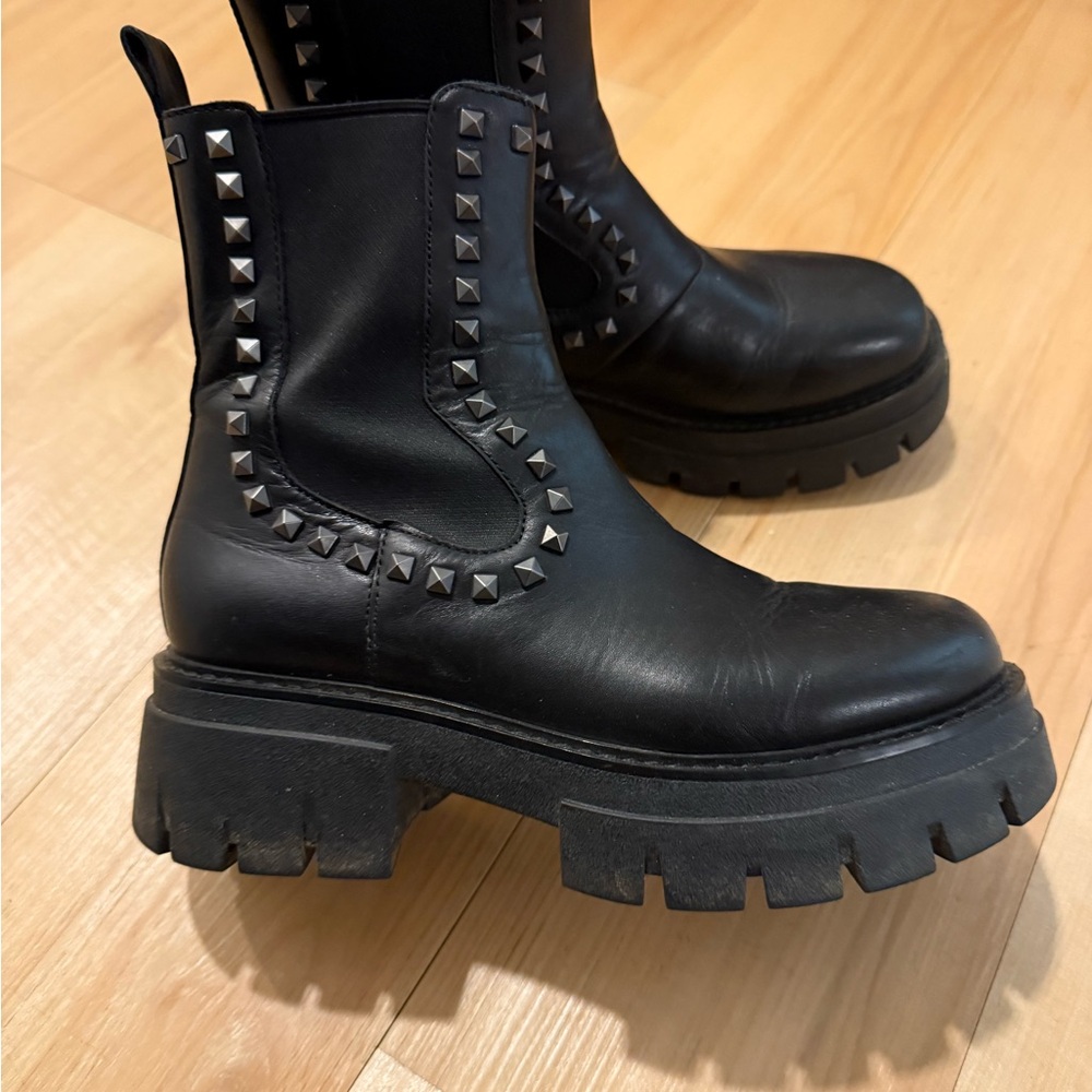Ash Black Combat Boots with Rugged Sole and Studded Edges